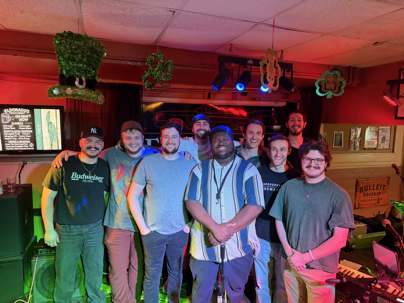 The whole Bad Karl crew together at a bar